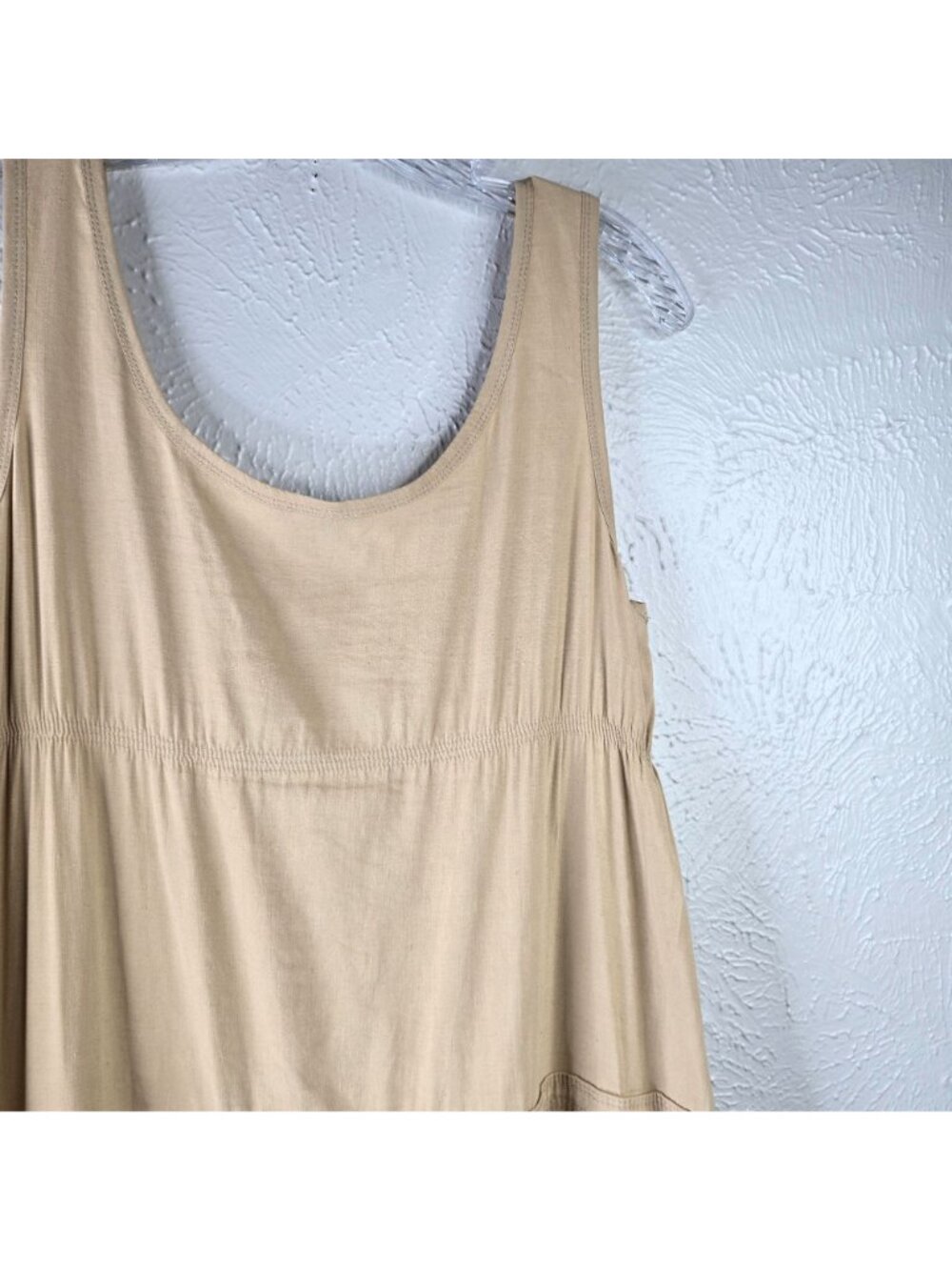 Theory Linen Blend Midi Dress Tan Sleeveless Tiered Cottage Lagenlook Minimalist - Picture 12 of 13